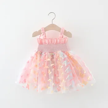 Платье летней девушки с радужным принтом бабочки сетка пэчворк крылья бабочки пышная юбка без рукавов