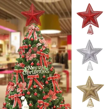 Пятиконечная звезда Декор верхушки дерева Верхушка рождественской елки Блестящий звездный орнамент Креативная рождественская елка Лось Снежинка Топпер Декор