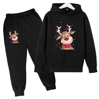 Санта-Клаус Лось Детская одежда Толстовки для мальчиков и девочек + Брюки 3-12 лет Малыш Принт Досуг Спорт Детское пальто Рождество