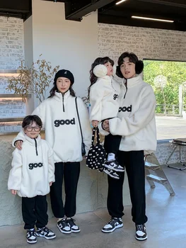 Семейное пальто оверсайз, семья из трех человек, свободная корейская версия, пальто с вертикальным воротником, осенне-зимнее семейное платье матери и дочери