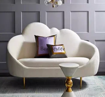 Скандинавская гостиная Маленькая квартира Тканевой диван Облако специальной формы Двуспальный трехместный бархатный светлый роскошный диван