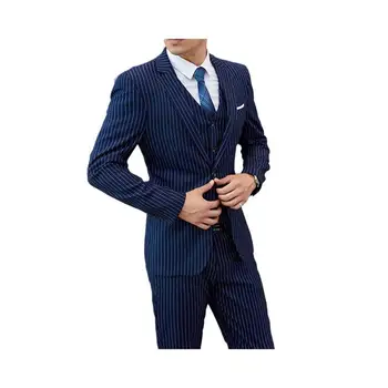 Стильный синий полосатый мужской костюм Slim Fit Деловой повседневный профессиональный костюм Банкетное свадебное платье Хост Смокинг