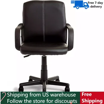 Стул со спинкой на колесиках Кожаный поворотный офисный стул со средней спинкой Мобильное компьютерное кресло Геймер Эргономичная настольная мебель