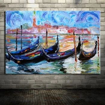 холст,живопись современные абстрактные искусства плакат 100% ручная роспись лодка маслом картины стены для гостиной,домашний декор стены искусства