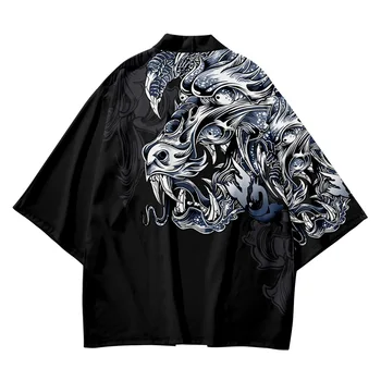 Японское кимоно Кардиган с принтом тигра Косплей Рубашка Летняя мода Харадзюку Кардиган Самурай Костюм Одежда Блузка Хаори